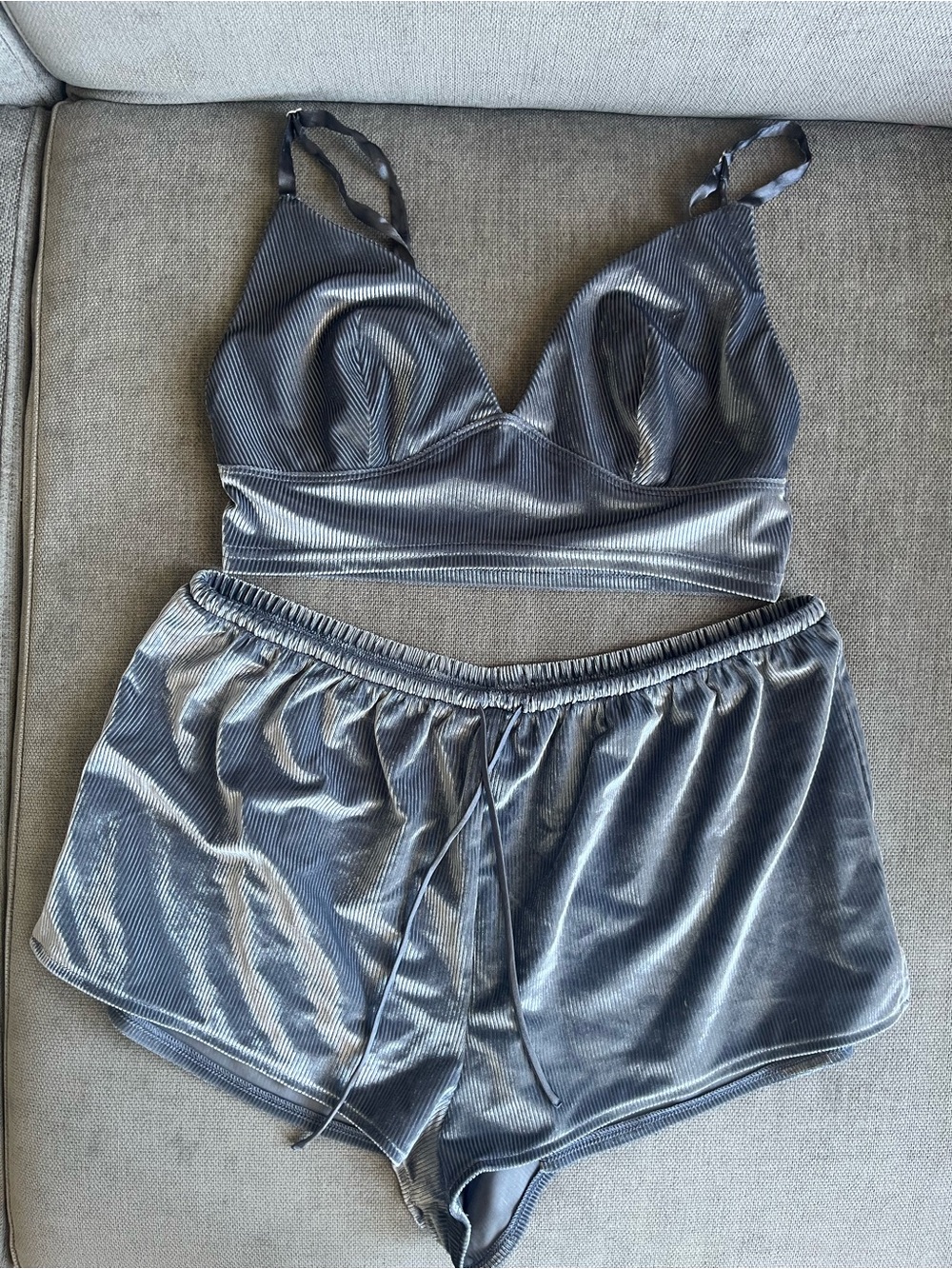 Victoria's Secret Silver Velvet Bralette & Short Set